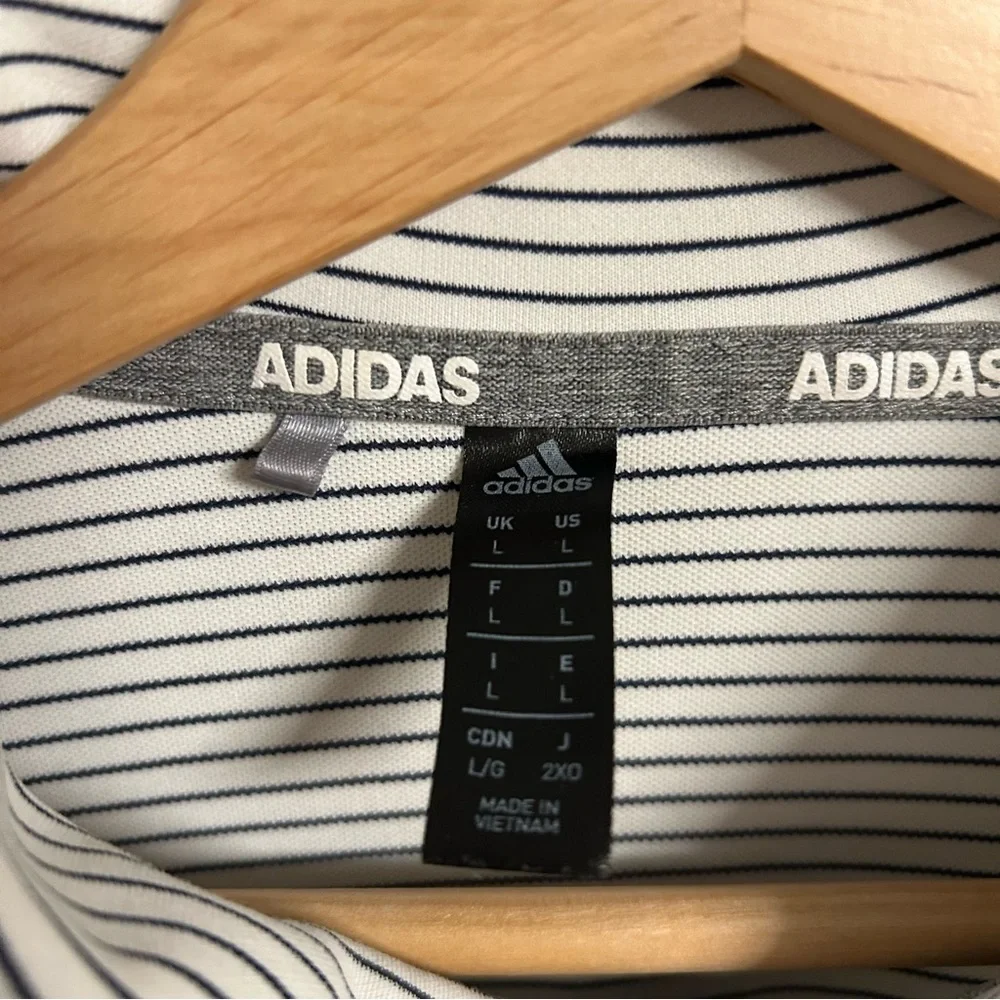 Adidas‎ Black and White Striped Polo, Size L